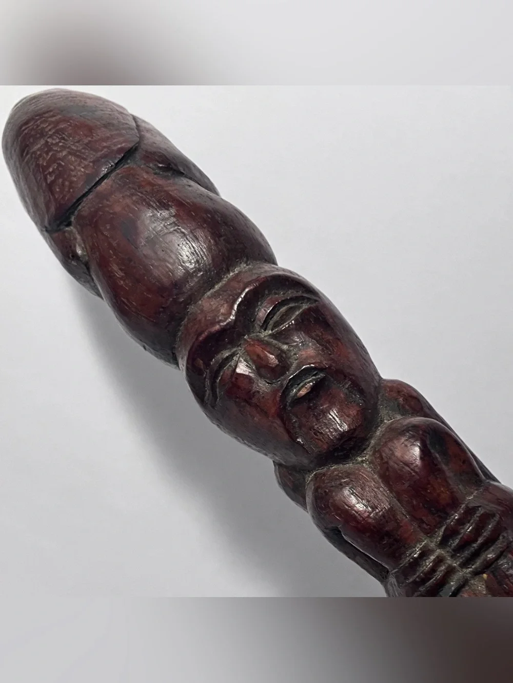 Vintage INDONESIAN RICE PADDLE / Hand Carved HARDWOOD / Lombok / 3 FIGURE HANDLE
